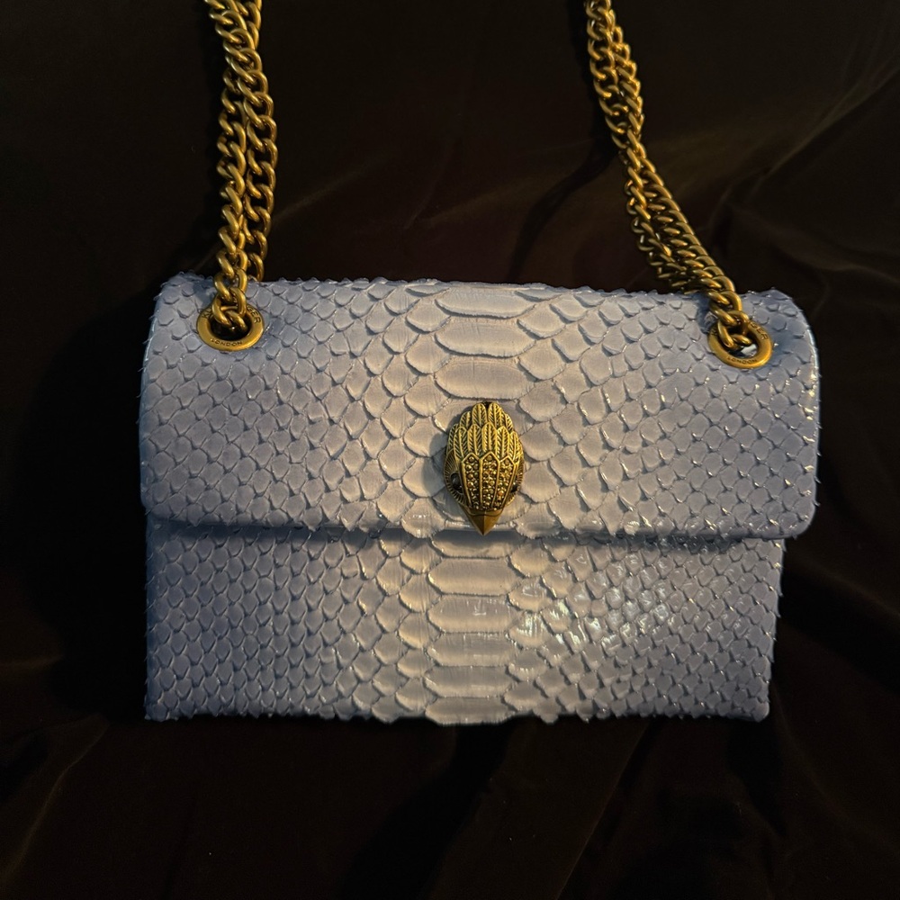 Kurt Geiger Blue Croc-Embossed Kensington Shoulder Bag with Gold Chain